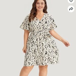 BloomChic Plus Size Leopard Print Belted Wrap Pocket Ruffle Sleeve Dress
